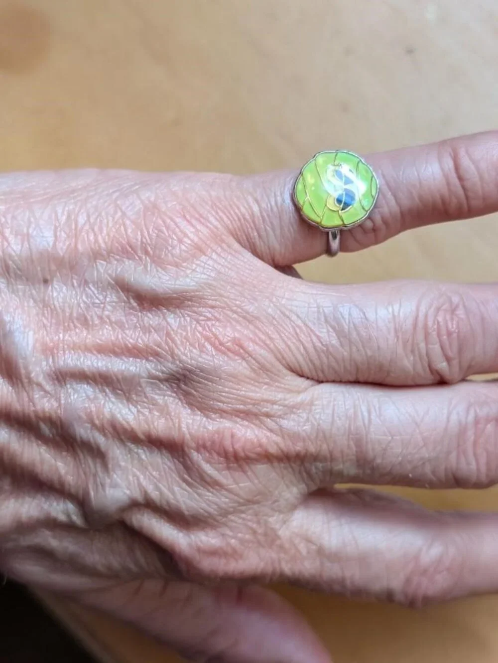Rare & Cute Vintage Halloween Green Enameled Sleepy Mummy Ring